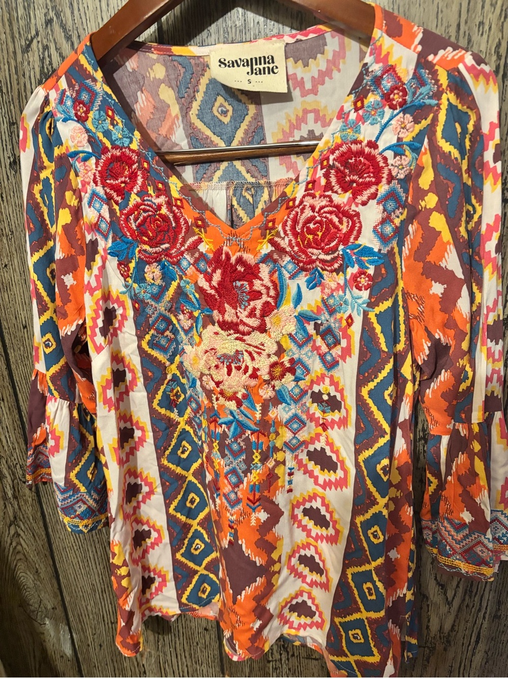 Savanna Jane Multicolor Orange Floral Embroidered Tunic